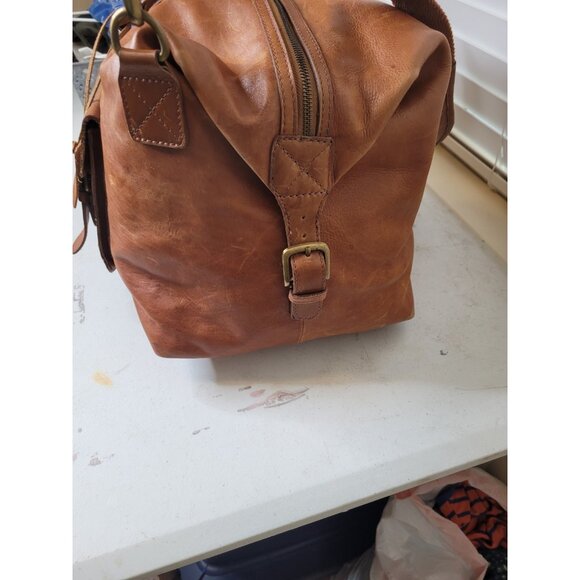 Rawlings Frankies 20” Rugged Brown Leather Duffle Bag Luggage Travel Weekender - Picture 5 of 16